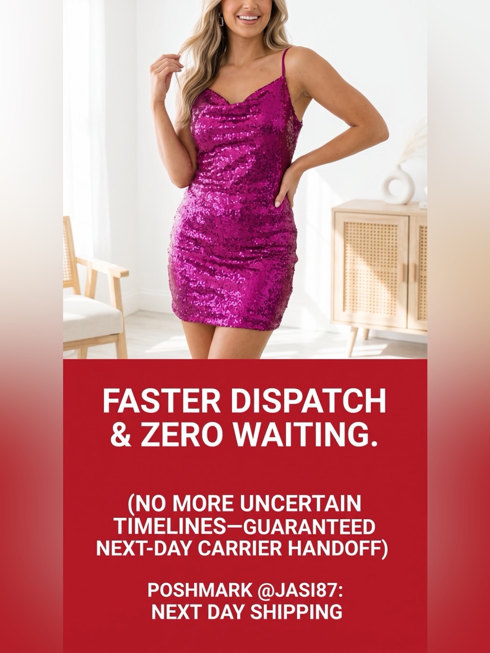 Hello Molly Fuchsia Sequin Cowl Mini Dress